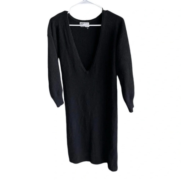 ZORAN 100% Cashmere Black MIDI Deep V-Neck Luxury Dress Size Medium - Picture 4 of 9